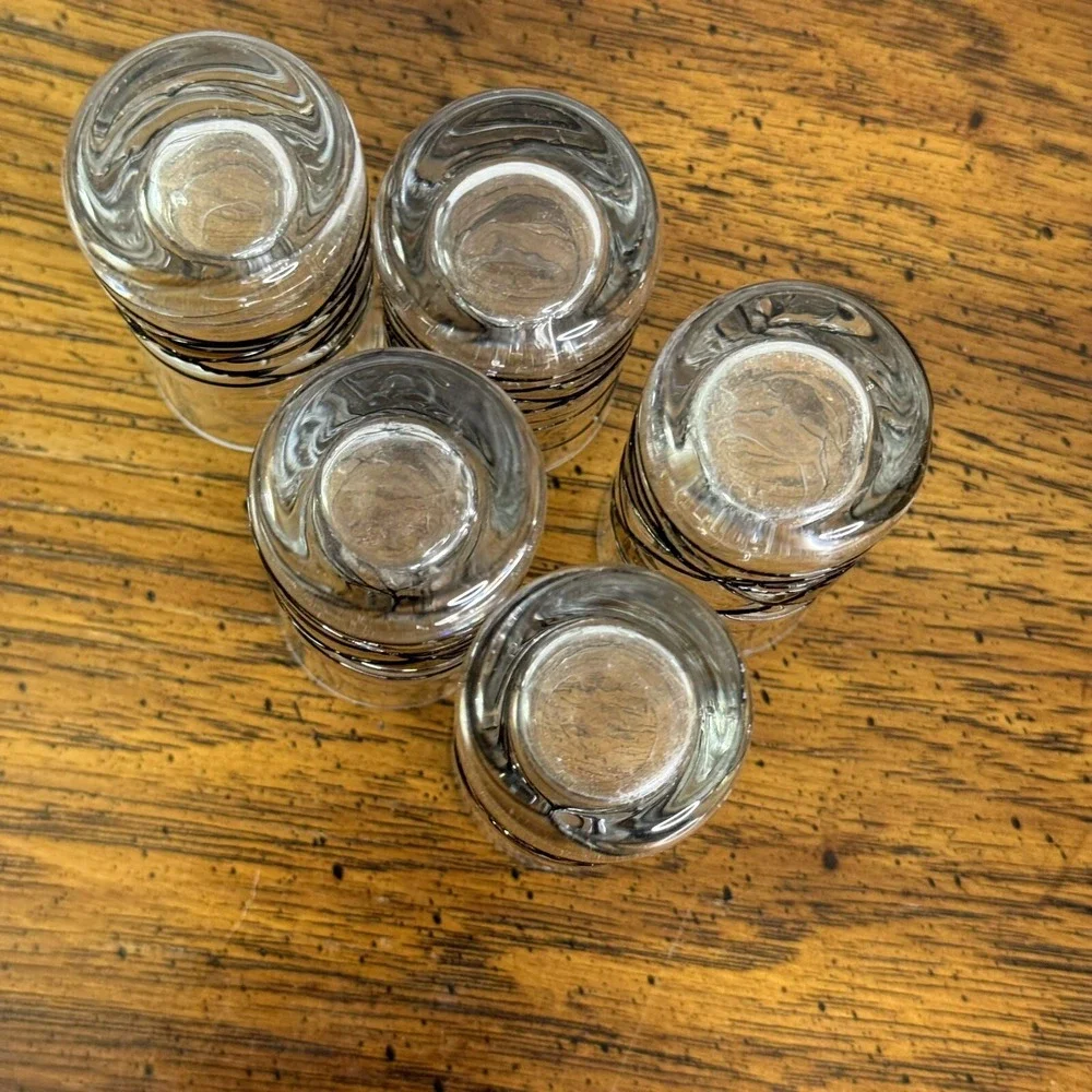 (5) Glass Vintage Shot Glasses‎ Barware Mosaic Silver Crackle